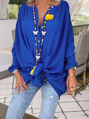 Fashion Pure Knotted V neck Long sleeve T-Shirts
