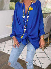 Fashion Pure Knotted V neck Long sleeve T-Shirts