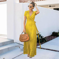 Fashion Point Print Lacing Short sleeve Skater Dresses