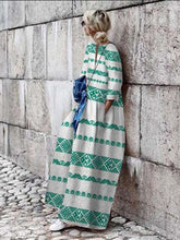 Fashion Print Round neck Long sleeve Maxi Dresses