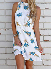 Casual Print Round neck Backless Sleeveless Shift Dresses