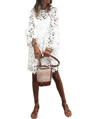 Sexy elegant women white two pieces hollow out shift dresses