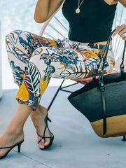 Women printed floral design long pants with pockets