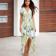 Sexy Print Short sleeve Skater Maxi Dresses