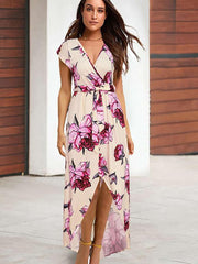 Sexy Print Short sleeve Skater Maxi Dresses