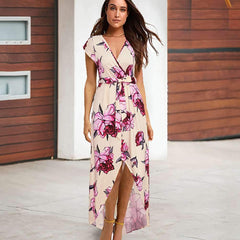 Sexy Print Short sleeve Skater Maxi Dresses