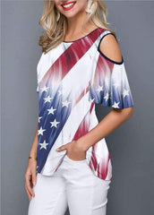 Loose Off shoulder Print Short sleeve T-Shirts