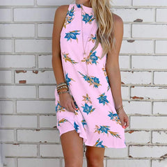 Casual Print Round neck Backless Sleeveless Shift Dresses