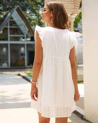 Fashion Casual Loose Hollow out V neck Falbala Shift Dresses