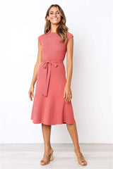 Elegant Short Sleeve Round-Neck Skater Dresses