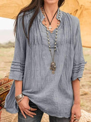 Casual Pure V neck Drape Blouses