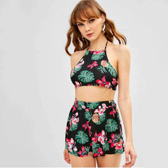 Fashion Print Casual Halt Vest&Pants Suits