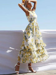 Sexy Sleeveless Print Skater Dresses