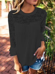 Casual lace spliced chiffon blouse