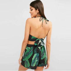 Fashion Print Casual Halt Vest&Pants Suits