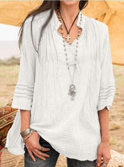 Casual Pure V neck Drape Blouses
