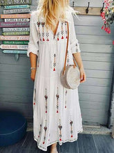Casual V neck Print Long sleeve Maxi Dresses