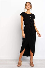 Fashion Fastener Round neck Lacing Irregular Skater Dresses