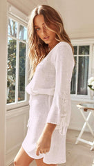 Loose V neck Knit Lacing Skater Dresses
