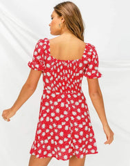 Fashion Print Short sleeve Lacing Skater Dresses