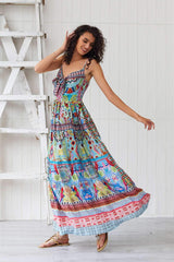 Fashion Print Vest Lacing Maxi Dresses
