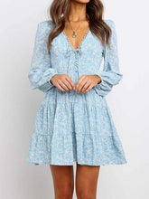 Fashion Print V neck Lacing Skater Dresses