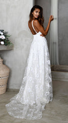 Sexy V-neck halter lace evening dresses
