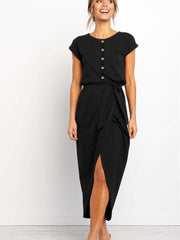 Fashion Fastener Round neck Lacing Irregular Skater Dresses