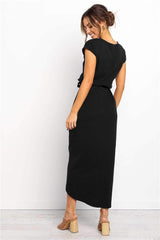 Fashion Fastener Round neck Lacing Irregular Skater Dresses