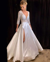 Sexy V neck Long sleeve Evening Dresses