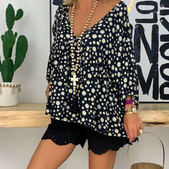 Casual Loose V neck Print Long sleeve T-Shirts