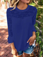 Casual lace spliced chiffon blouse