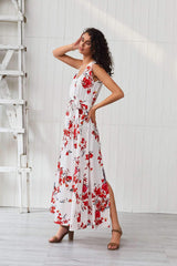 Fashion Print V neck Sleeveless Maxi Dresses