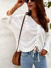 Pure V neck Knit Long sleeve Lacing T-Shirts