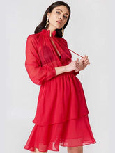 Sexy Lacing High collar Long sleeve Skater Dresses