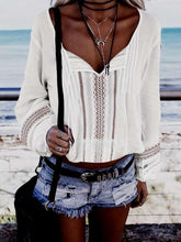 Fashion Loose Hollow V neck Long sleeve T-Shirts