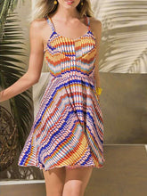 Fashion Print Backless V neck Vest Skater Dresses