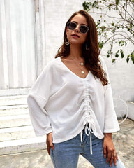 Pure V neck Knit Long sleeve Lacing T-Shirts