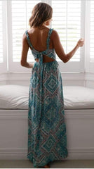 Sexy Print Backless Lacing Skater Dresses