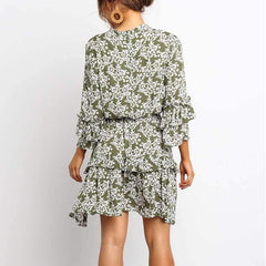 Fashion Print Lacing Falbala Skater Dresses