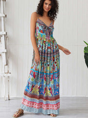 Fashion Print Vest Lacing Maxi Dresses