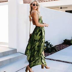 Sexy Print V neck Vest Skater Dresses
