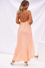 Casual Pure Halter Sleeveless Backless Maxi Dresses