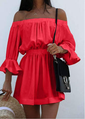 Fashion Off shoulder Falbala Skater Dresses