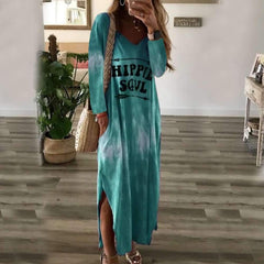 Casual Plus Print V neck Vent Maxi Dresses