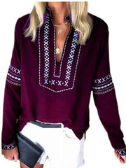 Casual Print V neck Long sleeve Blouses