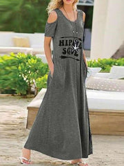 Fashion Off shoulder Round neck Big Hem Maxi Dresses