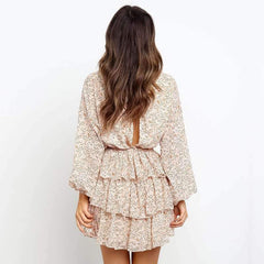 Fashion Print Round neck Long sleeve Skater Dresses