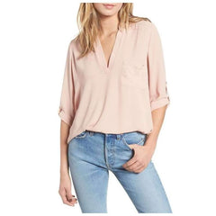 Loose V neck Pocket Blouses