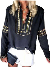 Casual Print V neck Long sleeve Blouses